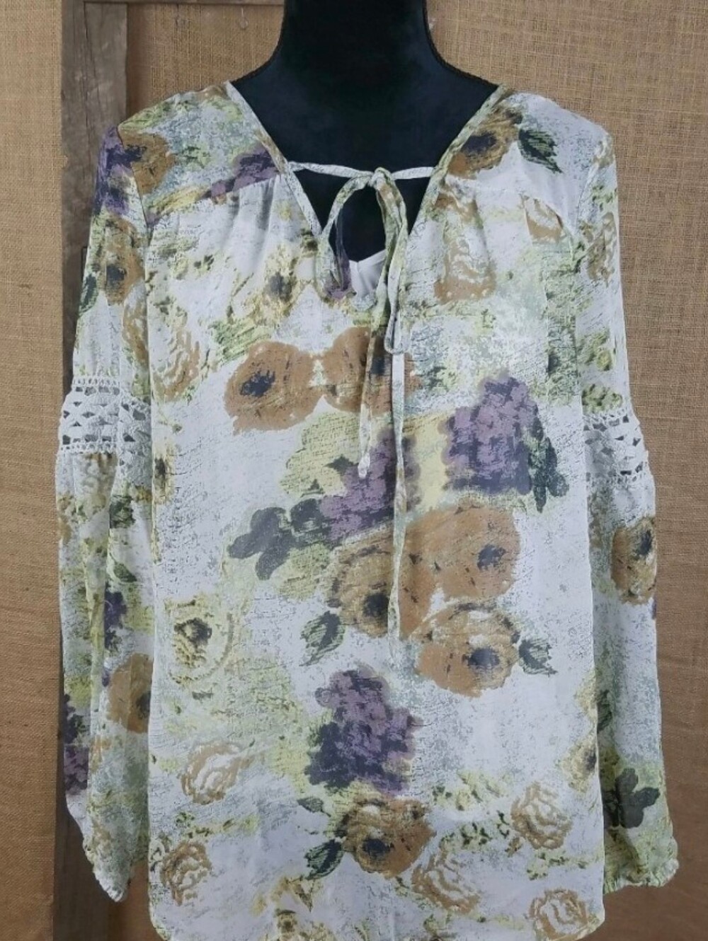 Daniel Rainn sheer floral lace Top Blouse medium